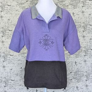 VINTAGE 90s Adidas Colorblock Rugby Polo Sweatshirt - Purple/Black Size Medium